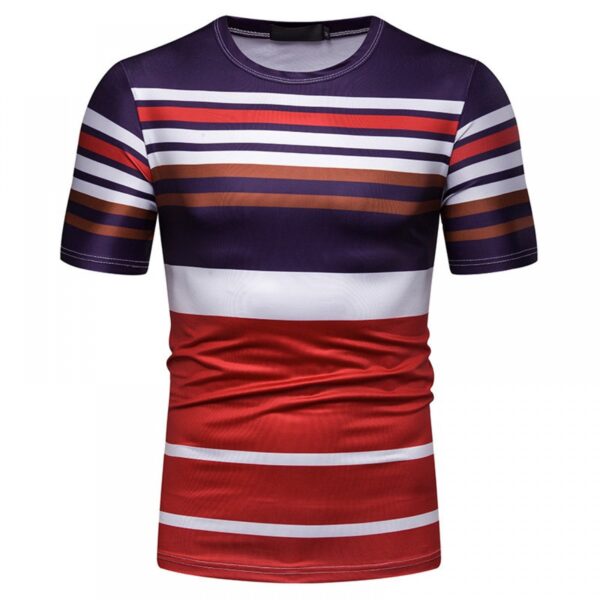 Men's Short-Sleeved T-Shirt Mens Contrast Striped Slim Casual T-Shirt - Image 3