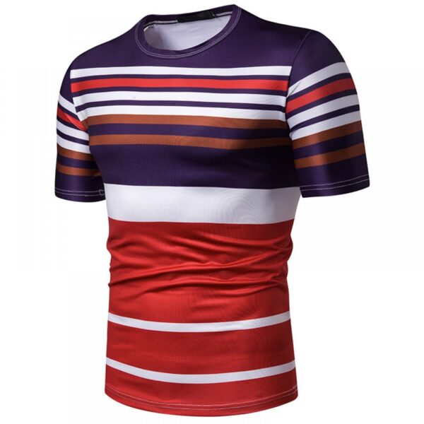 Men's Short-Sleeved T-Shirt Mens Contrast Striped Slim Casual T-Shirt - Image 4