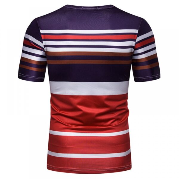 Men's Short-Sleeved T-Shirt Mens Contrast Striped Slim Casual T-Shirt - Image 5