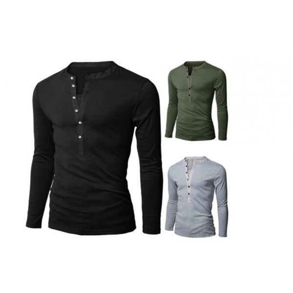 Men's 6 Button Slim Long Sleeve T-Shirts Autumn and Winter New Hot Sale Men's T-Shirts - Image 3