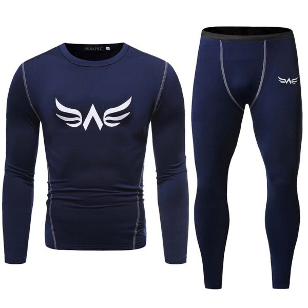 Sports Suit Men's Solid Color Workout Suits Tight and Quick-Drying Sports Long Sleeve Suit - Image 2