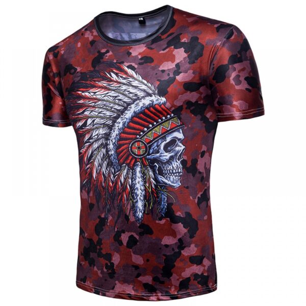 Men's 3Dt Shirt Indian Skull Print Celebrity Style African Short Sleeve T-Shirt - Image 2
