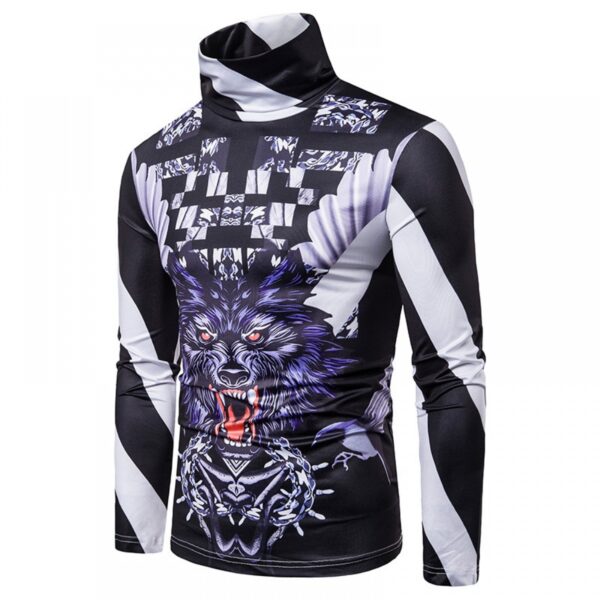 New Men's Plus Size 3D Cheetah Stripe Print High Neck Long Sleeve T-Shirt Bottoming Shirt - Image 2