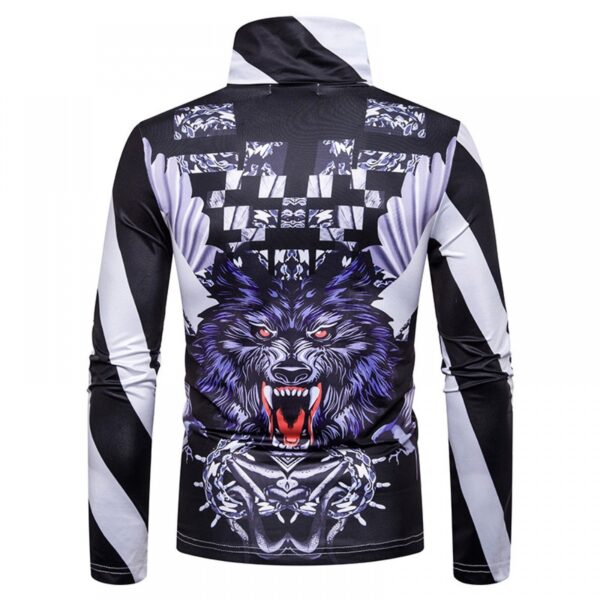 New Men's Plus Size 3D Cheetah Stripe Print High Neck Long Sleeve T-Shirt Bottoming Shirt - Image 3