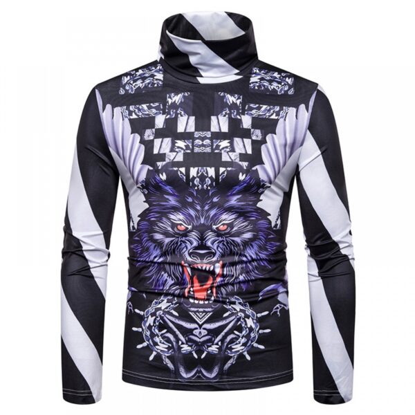 New Men's Plus Size 3D Cheetah Stripe Print High Neck Long Sleeve T-Shirt Bottoming Shirt - Image 4