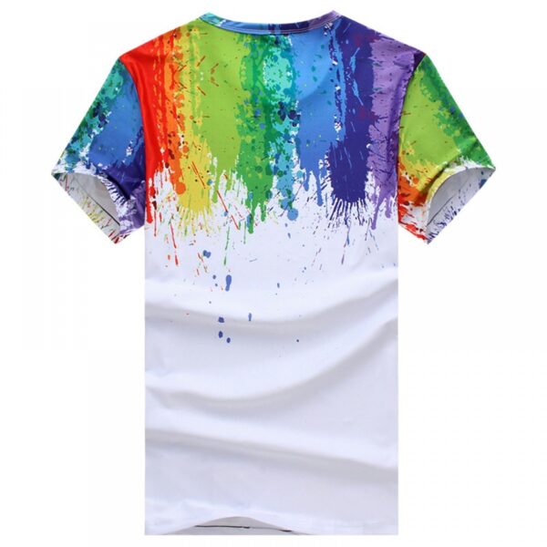 Summer New Style Splash Paint Splash Ink 3D Printing Men's Rainbow Short Sleeve T-Shirt - Image 2
