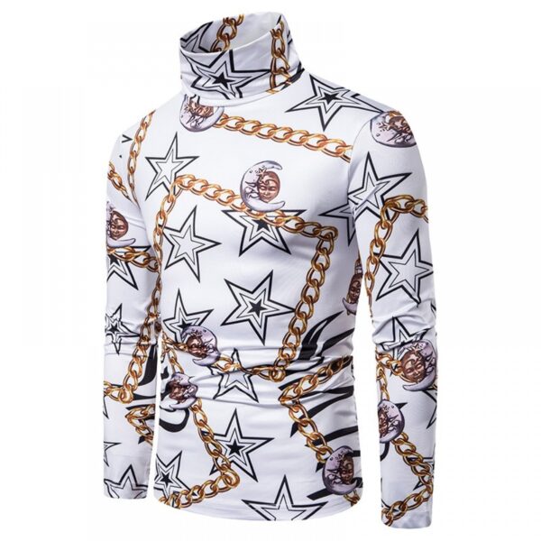 New Men's Large Size 3D Star Chain Print High Neck Long Sleeve T-Shirt Bottoming Shirt - Image 2