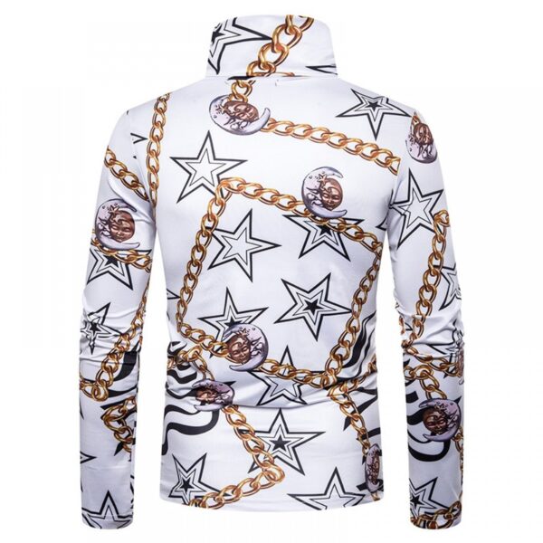 New Men's Large Size 3D Star Chain Print High Neck Long Sleeve T-Shirt Bottoming Shirt - Image 3