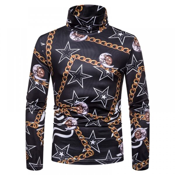 New Men's Large Size 3D Star Chain Print High Neck Long Sleeve T-Shirt Bottoming Shirt - Image 4