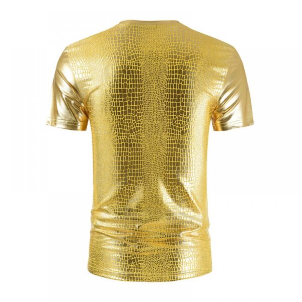 New Year's Men's Simple Summer Tyrant Gold Short Sleeve V-Neck Glossy Printed Mens T-Shirt - Image 2