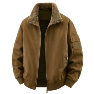 Men's Washed Cotton Jacket: Bomber-Style Outerwear with Faux Lambswool Lining
